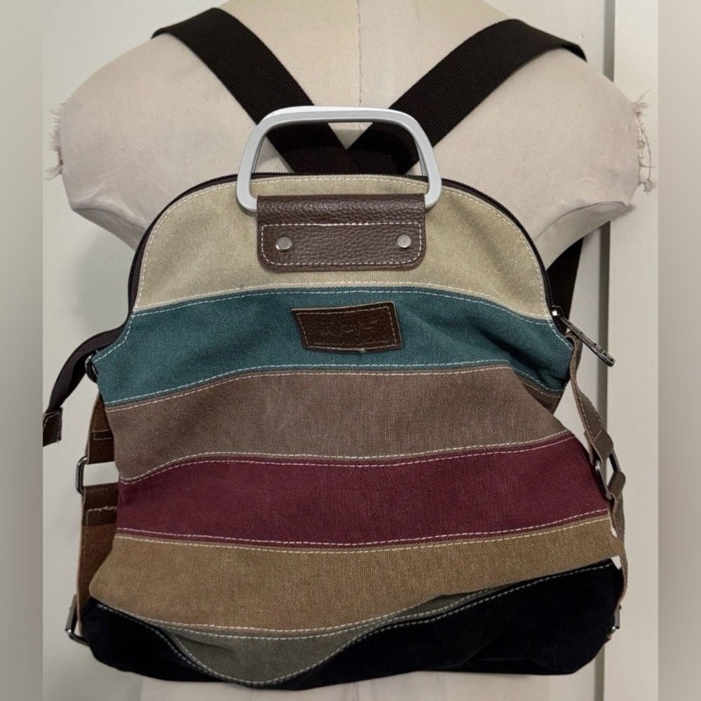 Manjianghong Stripe Canvas Multicolor Shoulder Bag/Tote/Backpack Metal Handles